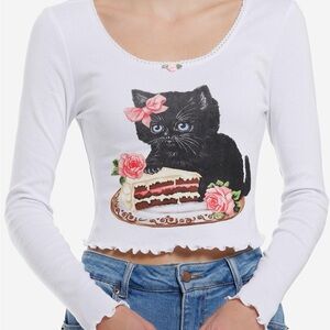 NEW Sweet Society Lettuce Hem Kitten Graphic Tee Size Large